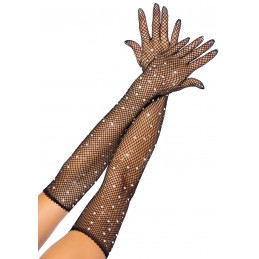 Rhinestone Fishnet Long...