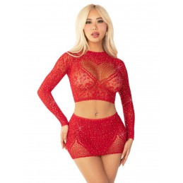 Red 2pc Rhinestone Lace and...